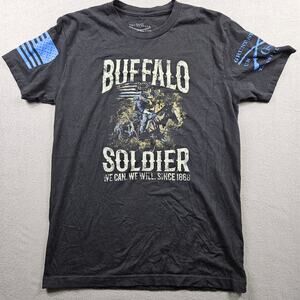 Grunt Style Shirt Buffalo Soldier Black Tee Adult Small Blue